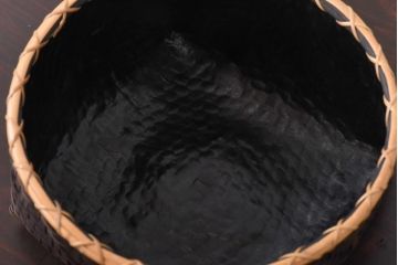 アンティーク雑貨　共箱付き　篭師水谷六々斎作　菜籠　利休好　油竹炭斗(茶道具)
