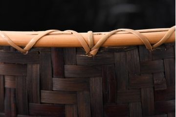 アンティーク雑貨　共箱付き　篭師水谷六々斎作　菜籠　利休好　油竹炭斗(茶道具)