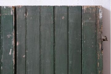 ジャンク品　フランスアンティーク　両開き　くすんだグリーンのペイントガーデンドア一対(親子ドア、木製ドア、ゲート、扉)