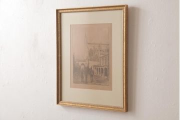 アンティーク雑貨　イギリスビンテージ　ARTISAN　イギリスの街並みを描いた壁掛けアートフレーム