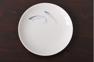 昭和初期　東洋陶器(東陶、トートー)　涼しげな鮎の図柄が風情あふれる小皿7枚セット(和食器)