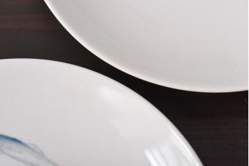 昭和初期　東洋陶器(東陶、トートー)　涼しげな鮎の図柄が風情あふれる小皿7枚セット(和食器)