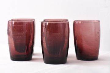 アンティーク雑貨　和製アンティーク　渋い色合いが趣きある切子グラス5個セット(コップ、和ガラス、和食器)