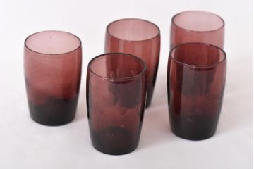 アンティーク雑貨　和製アンティーク　渋い色合いが趣きある切子グラス5個セット(コップ、和ガラス、和食器)