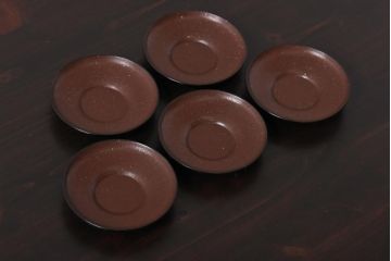 アンティーク雑貨　和製アンティーク　石目塗り　味のある風合いに仕上げられた輪島塗の茶托5客セット(漆器)
