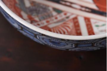 幕末明治期　鶴と達磨が描かれた色絵鉢(なます皿)