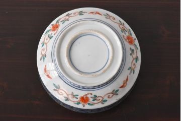 幕末明治期　鶴と達磨が描かれた色絵鉢(なます皿)