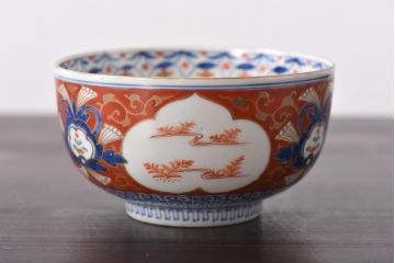 江戸期　大明成化年製　古伊万里　赤絵南蛮図染付　蓋茶碗2個セット(1)