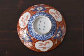 江戸期　大明成化年製　古伊万里　赤絵南蛮図染付　蓋茶碗2個セット(1)