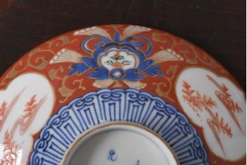江戸期　大明成化年製　古伊万里　赤絵南蛮図染付　蓋茶碗2個セット(1)