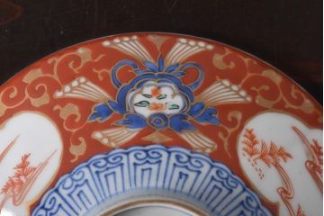 江戸期　大明成化年製　古伊万里　赤絵南蛮図染付　蓋茶碗2個セット(2)