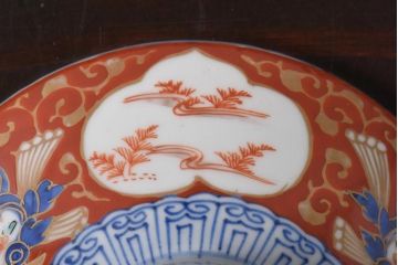 江戸期　大明成化年製　古伊万里　赤絵南蛮図染付　蓋茶碗2個セット(2)
