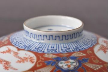 江戸期　大明成化年製　古伊万里　赤絵南蛮図染付　蓋茶碗2個セット(2)