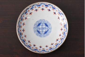 江戸期　大明成化年製　古伊万里　赤絵南蛮図染付　蓋茶碗2個セット(2)