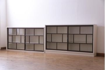 ペイント家具　シンプルで使い勝手の良い大正昭和期の2段重ね収納棚(飾り棚、本箱)