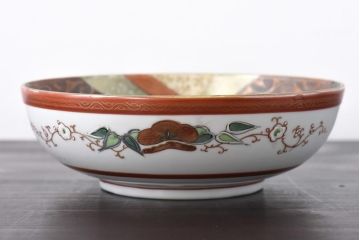 和製アンティーク　九谷焼　色絵　孔雀と牡丹の図　緻密な模様が目を引く鉢(和食器)(2)