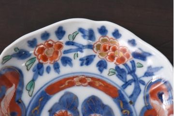 江戸期　大明成化年製　色絵染付　鮮やかな色調の小皿2枚セット(和食器)