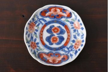 江戸期　大明成化年製　色絵染付　鮮やかな色調の小皿2枚セット(和食器)