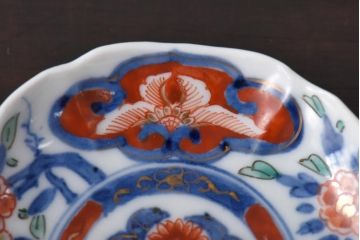 江戸期　大明成化年製　色絵染付　鮮やかな色調の小皿2枚セット(和食器)