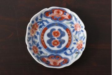 江戸期　大明成化年製　色絵染付　鮮やかな色調の小皿3枚セット(和食器)