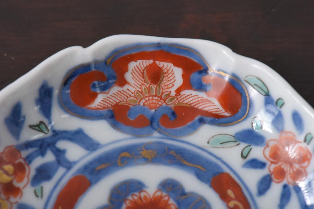 江戸期　大明成化年製　色絵染付　鮮やかな色調の小皿3枚セット(和食器)