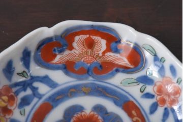 江戸期　大明成化年製　色絵染付　鮮やかな色調の小皿3枚セット(和食器)