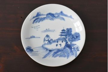 古民具・骨董　江戸期　大明年製　山水文　5寸皿3枚セット(中皿、和食器)