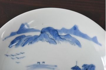 古民具・骨董　江戸期　大明年製　山水文　5寸皿3枚セット(中皿、和食器)