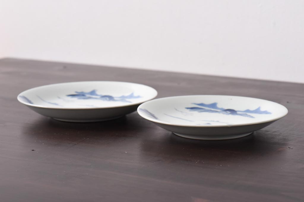 古民具・骨董　江戸期　大明年製　山水文　5寸皿2枚セット(中皿、和食器)