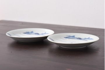 古民具・骨董　江戸期　大明年製　山水文　5寸皿2枚セット(中皿、和食器)