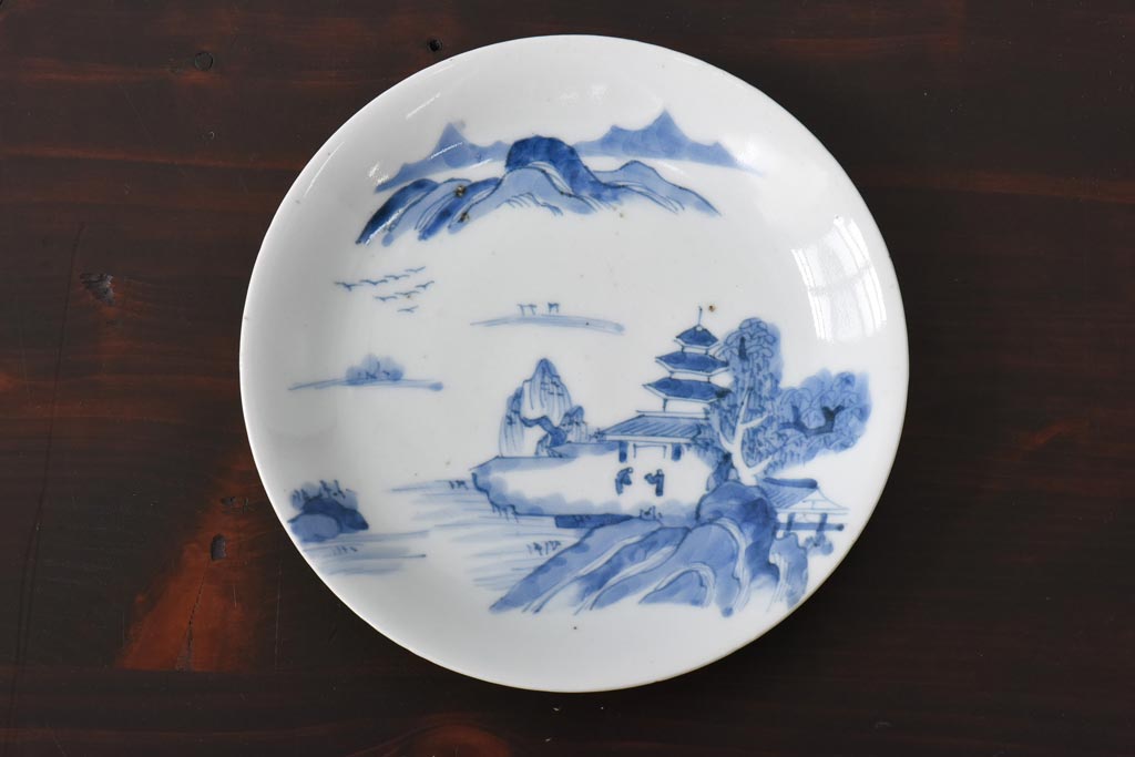 古民具・骨董　江戸期　大明年製　山水文　5寸皿2枚セット(中皿、和食器)