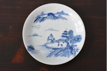 古民具・骨董　江戸期　大明年製　山水文　5寸皿2枚セット(中皿、和食器)