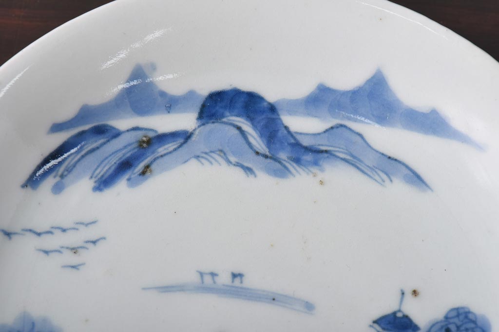 古民具・骨董　江戸期　大明年製　山水文　5寸皿2枚セット(中皿、和食器)