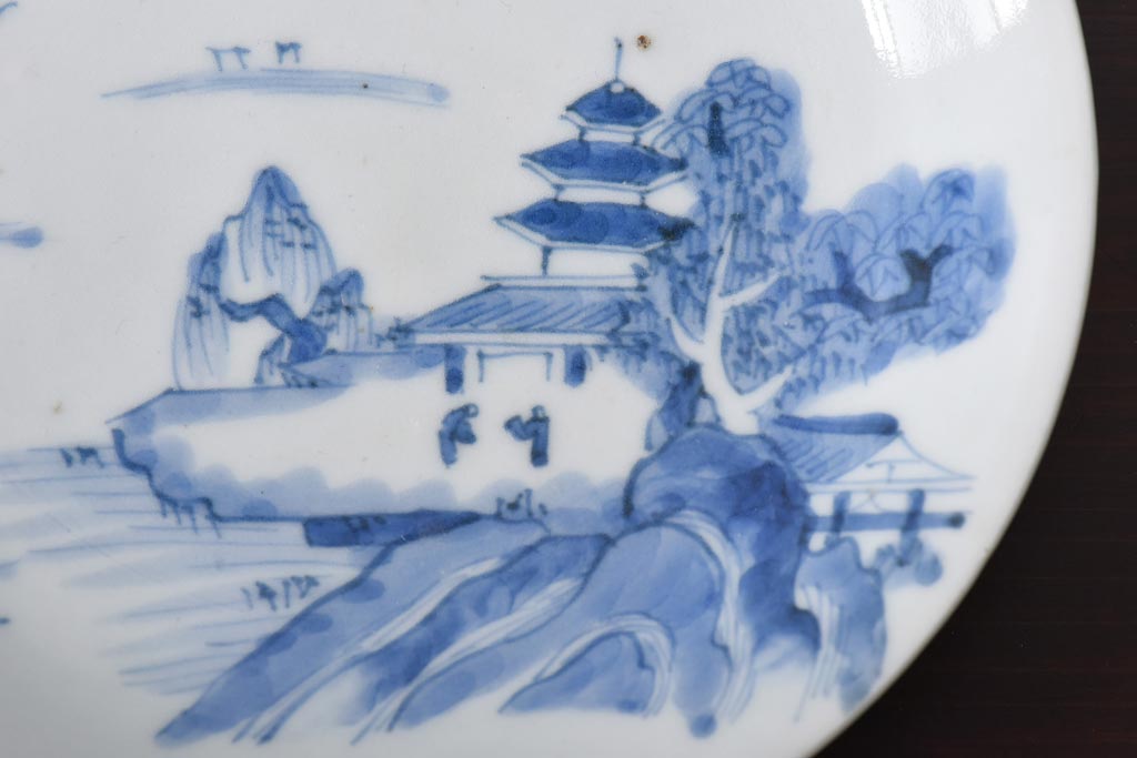 古民具・骨董　江戸期　大明年製　山水文　5寸皿2枚セット(中皿、和食器)