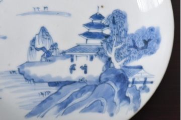 古民具・骨董　江戸期　大明年製　山水文　5寸皿2枚セット(中皿、和食器)