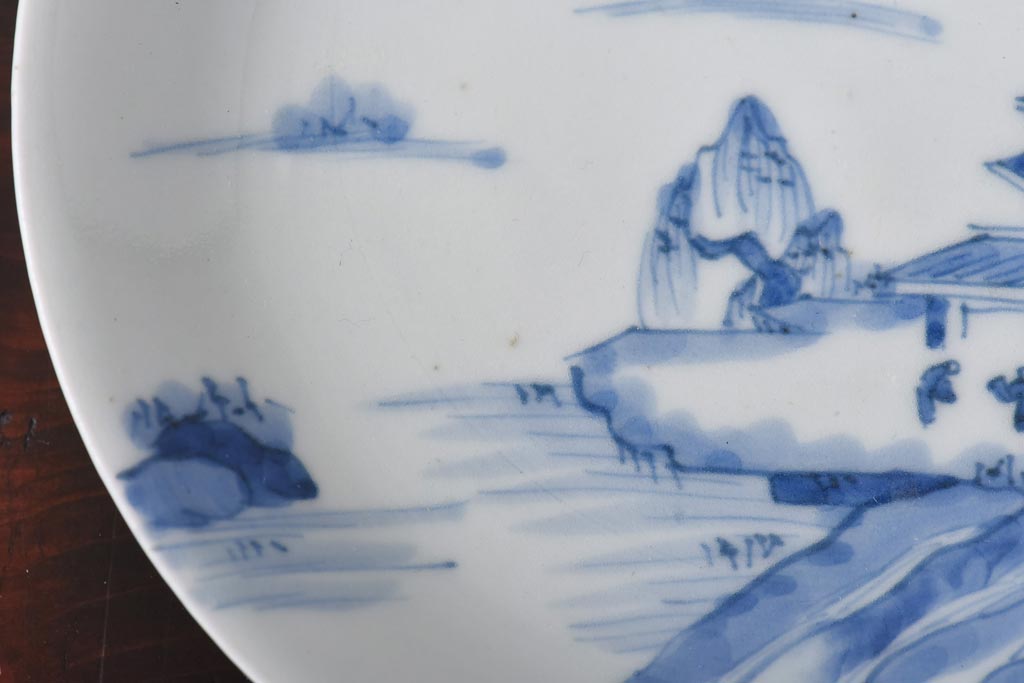 古民具・骨董　江戸期　大明年製　山水文　5寸皿2枚セット(中皿、和食器)