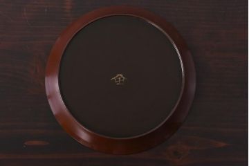 和製アンティーク　桔梗と薄の図　秋の草花が描かれた蒔絵の木皿5枚セット(中皿)