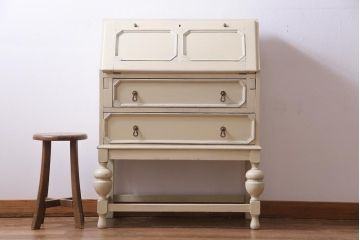 アンティーク家具　イギリスアンティーク　フレンチナチュラルに似合う当店ペイントのライティングビューロー(ワークデスク、在宅ワーク、在宅用)