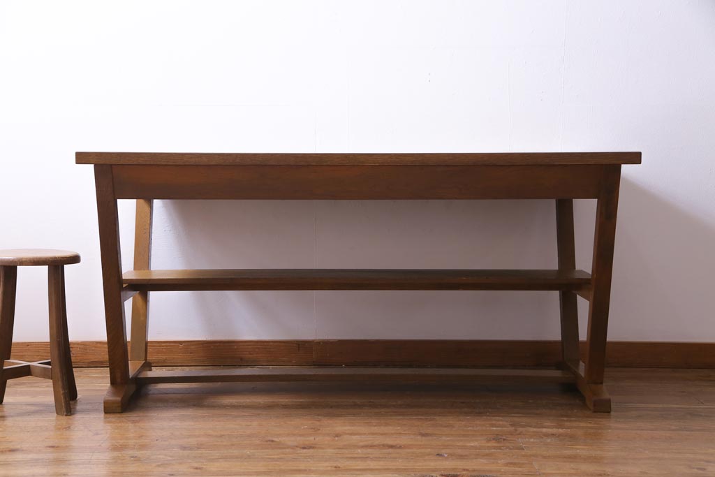 ④ テーブル　リメイクテーブル　展示台　古家具　古道具　アンティーク　昭和レトロ 古材 テーブル アンティーク 作業台 作業机 ケヤキ 無垢材 昭和