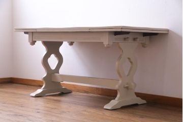 ペイント家具　イギリスビンテージ　明るいカラーが魅力的なドローリーフテーブル(エクステンションテーブル、ダイニングテーブル)