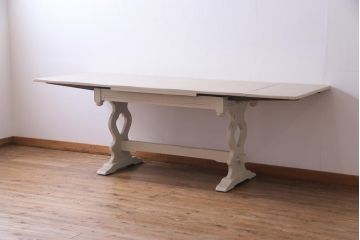 ペイント家具　イギリスビンテージ　明るいカラーが魅力的なドローリーフテーブル(エクステンションテーブル、ダイニングテーブル)