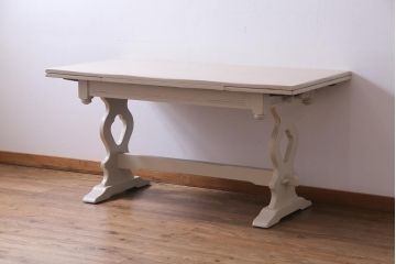 ペイント家具　イギリスビンテージ　明るいカラーが魅力的なドローリーフテーブル(エクステンションテーブル、ダイニングテーブル)