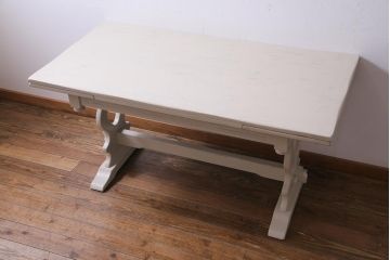 ペイント家具　イギリスビンテージ　明るいカラーが魅力的なドローリーフテーブル(エクステンションテーブル、ダイニングテーブル)