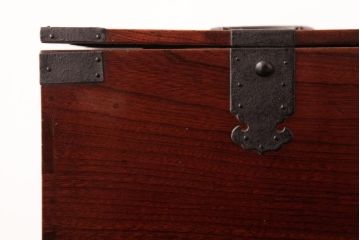 アンティーク雑貨　古民具・骨董　極美品　総ケヤキ材　漆の光沢が美しい硯箱(船箪笥、懸硯、木箱)