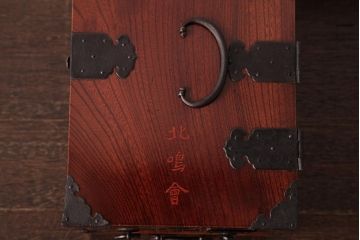 アンティーク雑貨　古民具・骨董　極美品　総ケヤキ材　漆の光沢が美しい硯箱(船箪笥、懸硯、木箱)