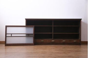 ラフジュ工房オリジナル　建具リメイク　引き出し付き　レトロなガラス入りの戸棚(収納棚、サイドボード)
