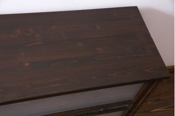 ラフジュ工房オリジナル　建具リメイク　引き出し付き　レトロなガラス入りの戸棚(収納棚、サイドボード)