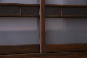 ラフジュ工房オリジナル　建具リメイク　引き出し付き　レトロなガラス入りの戸棚(収納棚、サイドボード)