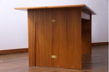 ヴィンテージ家具　イギリスビンテージ　チーク材　便利な折り畳み式天板のデスク(テーブル、作業台、拡張式、サイドテーブル)
