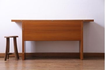 ヴィンテージ家具　イギリスビンテージ　チーク材　便利な折り畳み式天板のデスク(テーブル、作業台、拡張式、サイドテーブル)